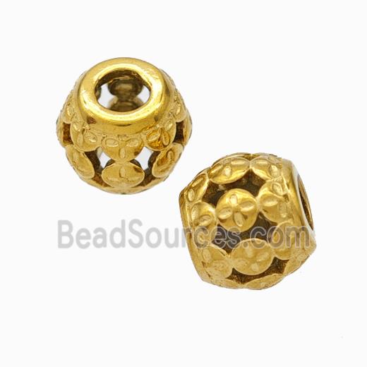 Titanium Steel Round Beads Large Hole Hollow Gold Plated