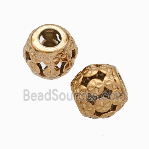 Titanium Steel Round Beads Large Hole Hollow Rose Gold