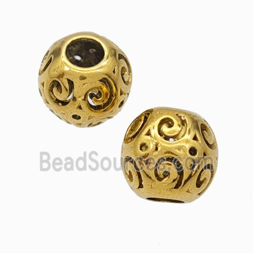 Titanium Steel Round Beads Large Hole Hollow Gold Plated