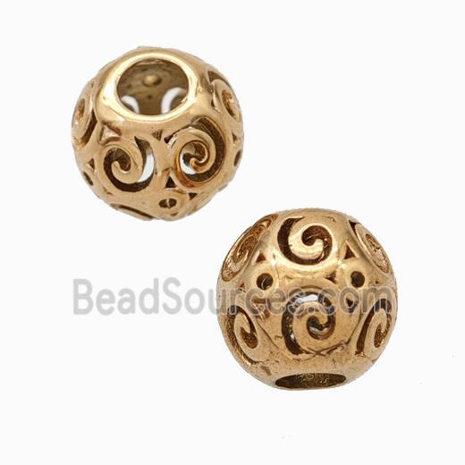 Titanium Steel Round Beads Large Hole Hollow Rose Gold