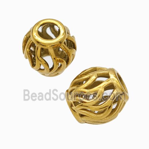 Titanium Steel Barrel Beads Large Hole Hollow Gold Plated