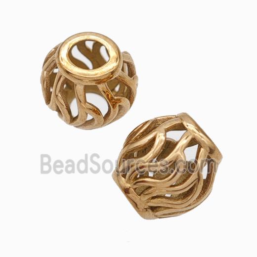 Titanium Steel Barrel Beads Large Hole Hollow Rose Gold