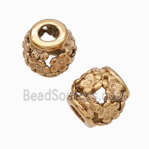 Titanium Steel Barrel Beads Large Hole Hollow Flower Rose Gold