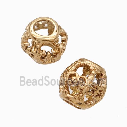 Titanium Steel Barrel Beads Large Hole Hollow Fleur De Lis Rose Gold