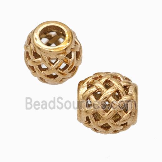 Titanium Steel Round Beads Large Hole Hollow Rose Gold