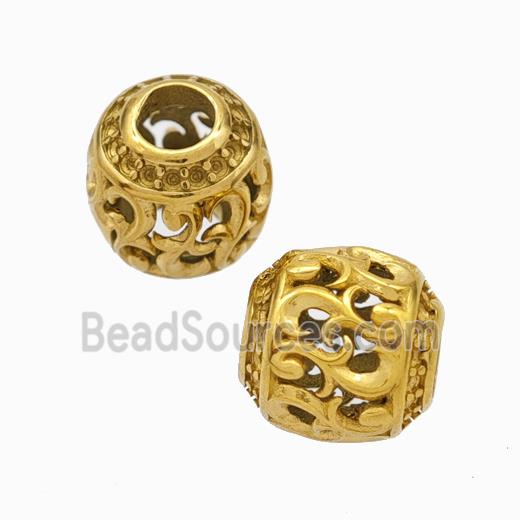 Titanium Steel Barrel Beads Large Hole Hollow Gold Plated