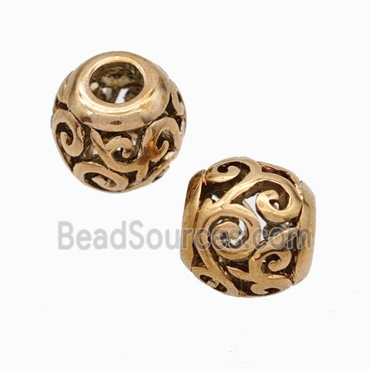 Titanium Steel Round Beads Large Hole Hollow Rose Gold