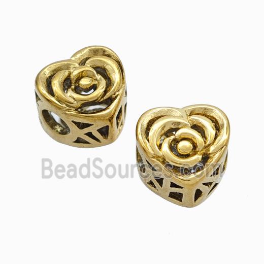 Titanium Steel Heart Beads Large Hole Hollow Gold Plated