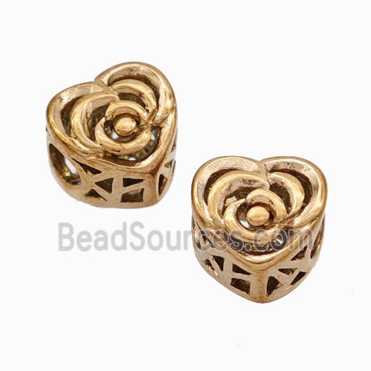 Titanium Steel Heart Beads Large Hole Hollow Rose Gold
