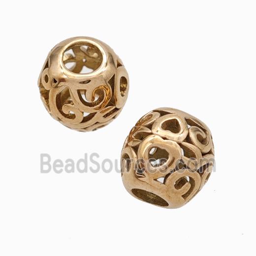 Titanium Steel Round Beads Large Hole Hollow Heart Rose Gold