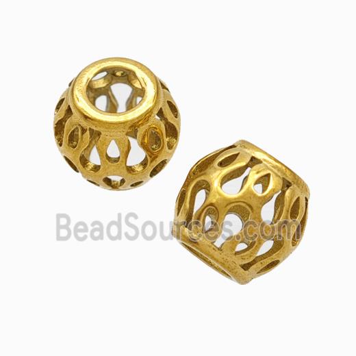 Titanium Steel Round Beads Large Hole Hollow Gold Plated