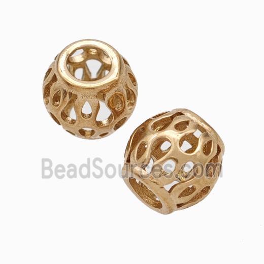 Titanium Steel Round Beads Large Hole Hollow Rose Gold