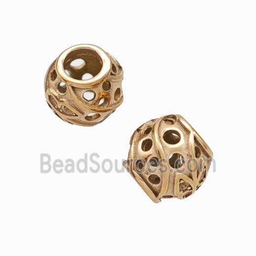 Titanium Steel Round Beads Large Hole Hollow Rose Gold