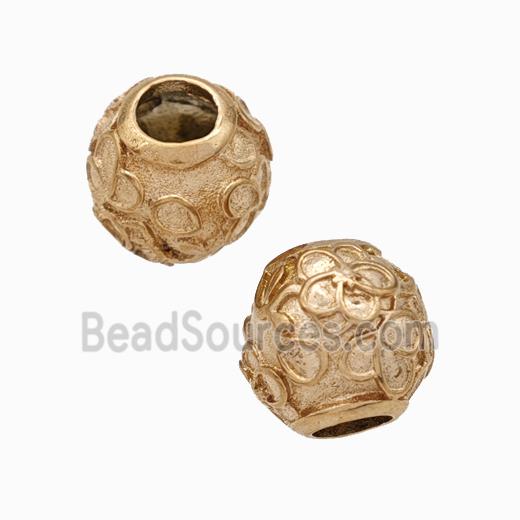 Titanium Steel Round Beads Large Hole Flower Rose Gold