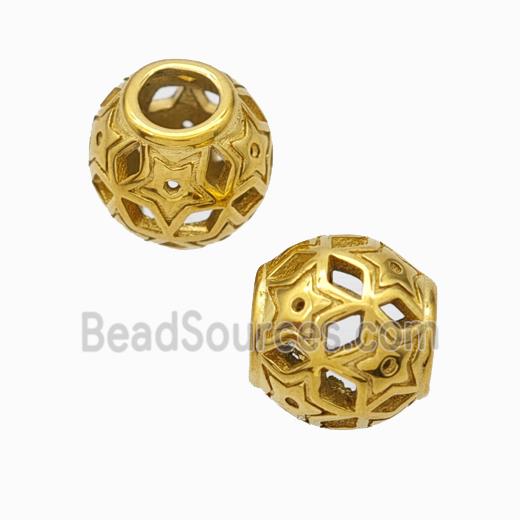 Titanium Steel Round Beads Large Hole Hollow Star Gold Plated