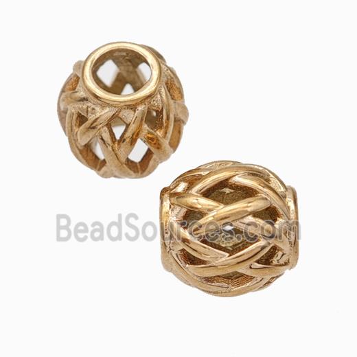 Titanium Steel Round Beads Large Hole Hollow Rose Gold