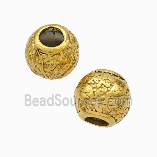 Titanium Steel Round Beads Large Hole Leaf Gold Plated
