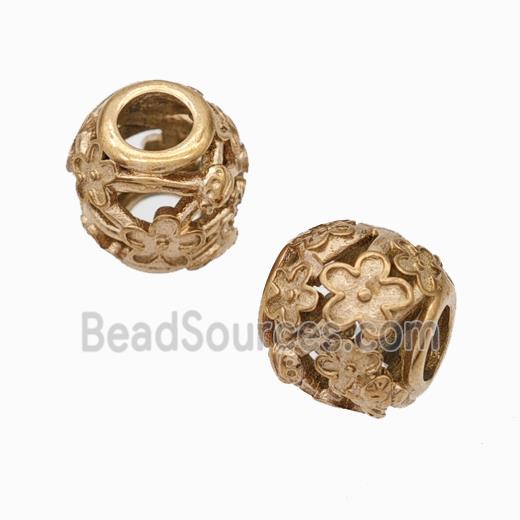 Titanium Steel Barrel Beads Large Hole Hollow Flower Rose Gold