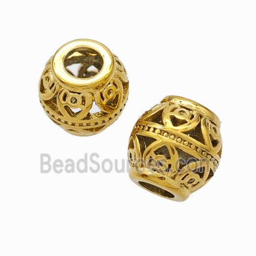 Titanium Steel Barrel Beads Large Hole Hollow Gold Plated