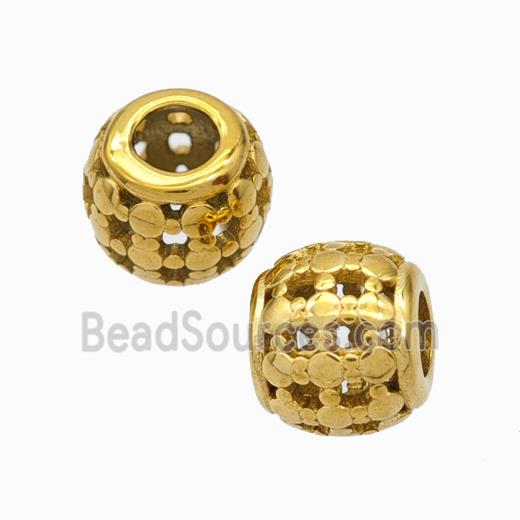 Titanium Steel Round Beads Large Hole Hollow Gold Plated
