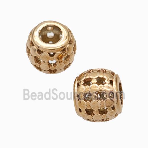 Titanium Steel Round Beads Large Hole Hollow Rose Gold