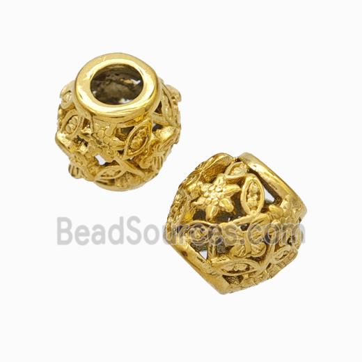 Titanium Steel Barrel Beads Large Hole Hollow Butterfly Gold Plated