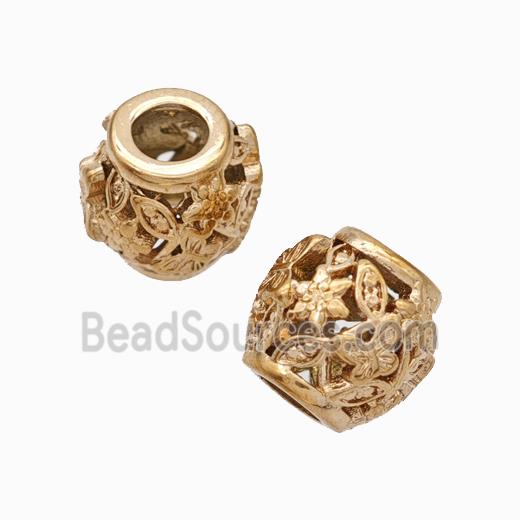 Titanium Steel Barrel Beads Large Hole Hollow Butterfly Rose Gold