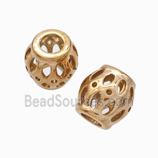 Titanium Steel Barrel Beads Large Hole Hollow Rose Gold