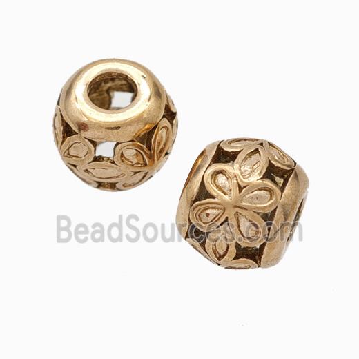 Titanium Steel Round Beads Large Hole Hollow Flower Rose Gold