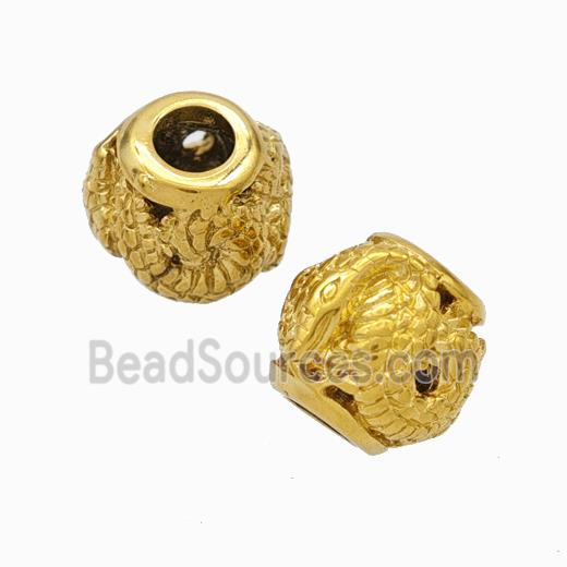 Titanium Steel Round Beads Large Hole Hollow Snake Gold Plated