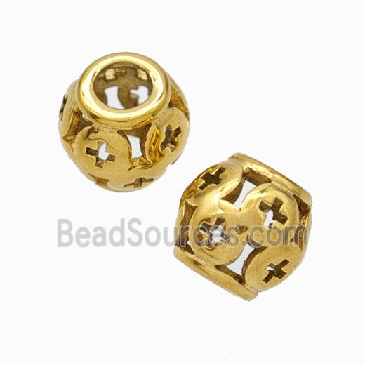Titanium Steel Barrel Beads Large Hole Hollow Gold Plated