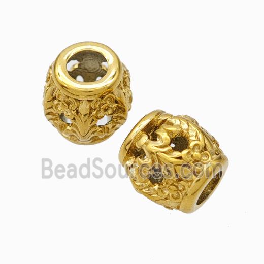 Titanium Steel Barrel Beads Large Hole Hollow Gold Plated
