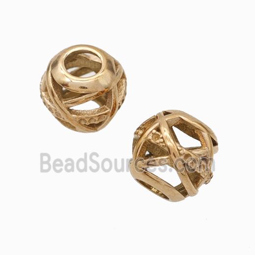 Titanium Steel Round Beads Large Hole Hollow Rose Gold