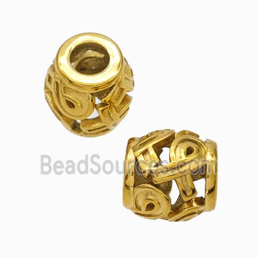 Titanium Steel Barrel Beads Large Hole Hollow Awareness Ribbons Gold Plated