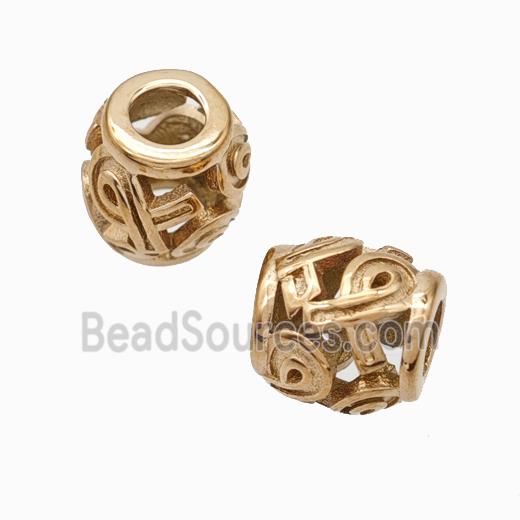 Titanium Steel Barrel Beads Large Hole Hollow Awareness Ribbons Rose Gold