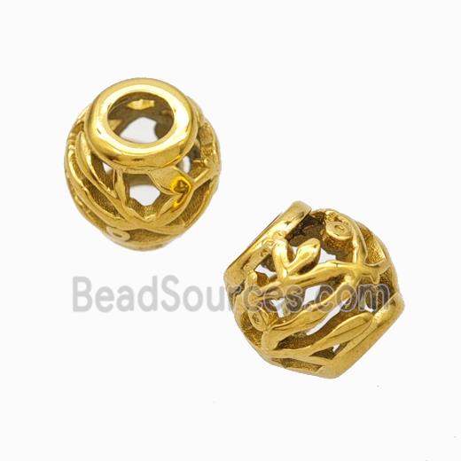 Titanium Steel Barrel Beads Large Hole Hollow Gold Plated