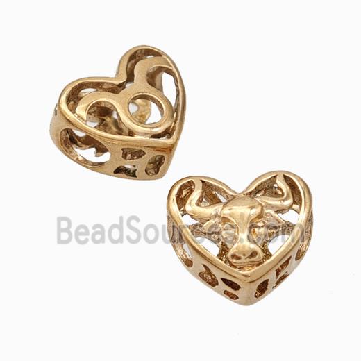 Titanium Steel Heart Beads Zodiac Taurus Large Hole Hollow Rose Gold