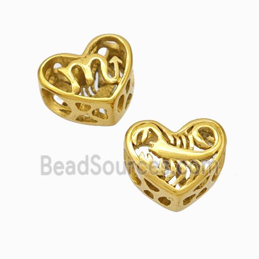 Titanium Steel Heart Beads Zodiac Scorpio Large Hole Hollow Gold Plated