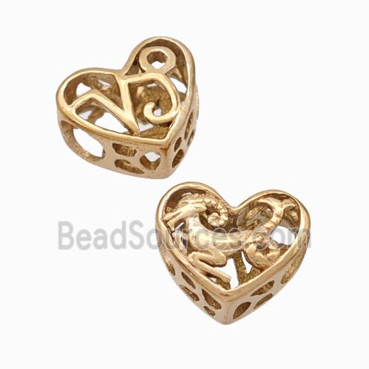 Titanium Steel Heart Beads Zodiac Capricorn Large Hole Hollow Rose Gold