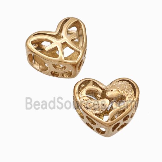 Titanium Steel Heart Beads Zodiac Pisces Large Hole Hollow Rose Gold