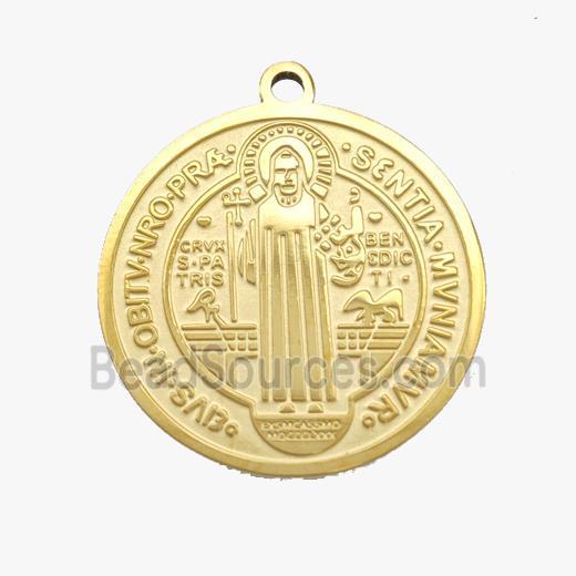 Stainless Steel Pendant Medal Jesus Circle Gold Plated