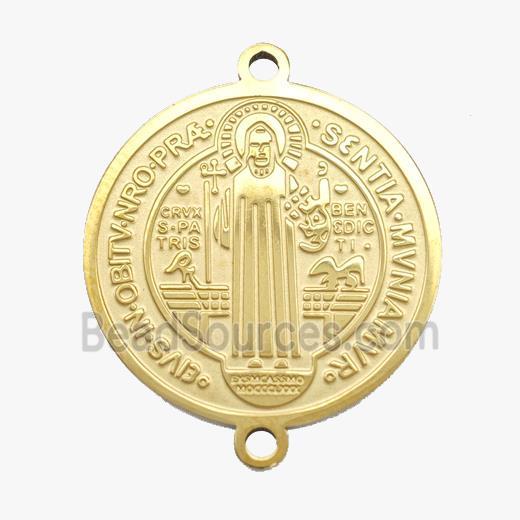 Stainless Steel Connector Medal Jesus Circle Gold Plated