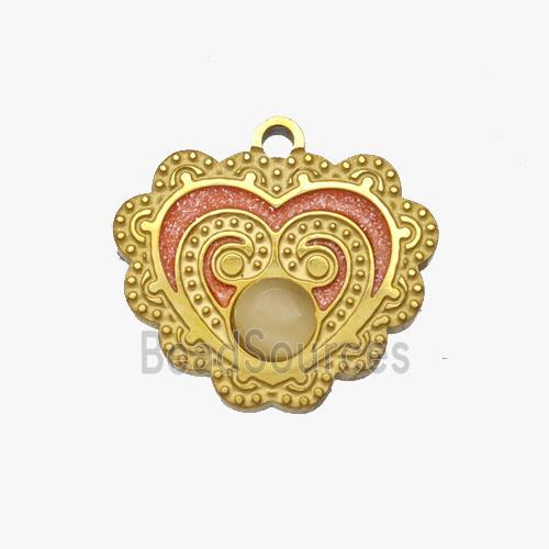 Stainless Steel Heart Pendant Pave White Jade Gold Plated