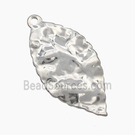 Raw Stainless Steel Leaf Pendant Hammered