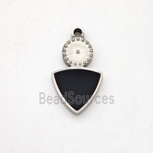 Raw Stainless Steel Triangle Pendant Pave Black Acrylic