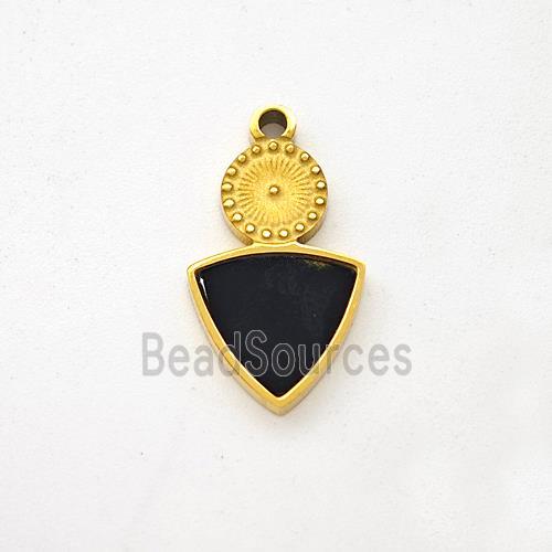 Stainless Steel Triangle Pendant Pave Black Acrylic Gold Plated