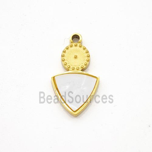 Stainless Steel Triangle Pendant Pave Shell Gold Plated