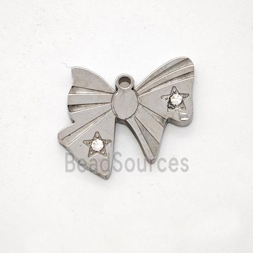 Raw Stainless Steel Bowknot Pendant Pave Rhinestone