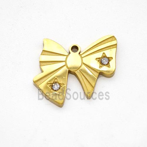 Stainless Steel Bowknot Pendant Pave Rhinestone Gold Plated