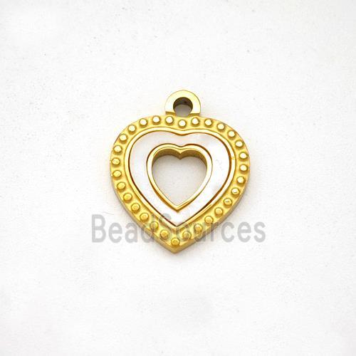 Stainless Steel Heart Pendant Pave Shell Gold Plated